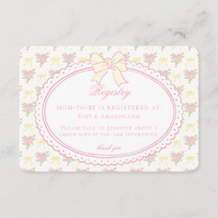 Carte D'accompagnement Liste de naissance bébé fleurs fantaisie jaune pas