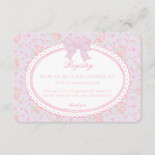 Carte D'accompagnement Liste de naissance bébé fleurs fantaisie vintage v