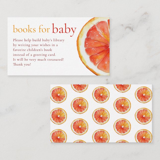 Carte D'accompagnement Little Cutie Orange Slice Livres pour Baby shower (Devant / Derrière)