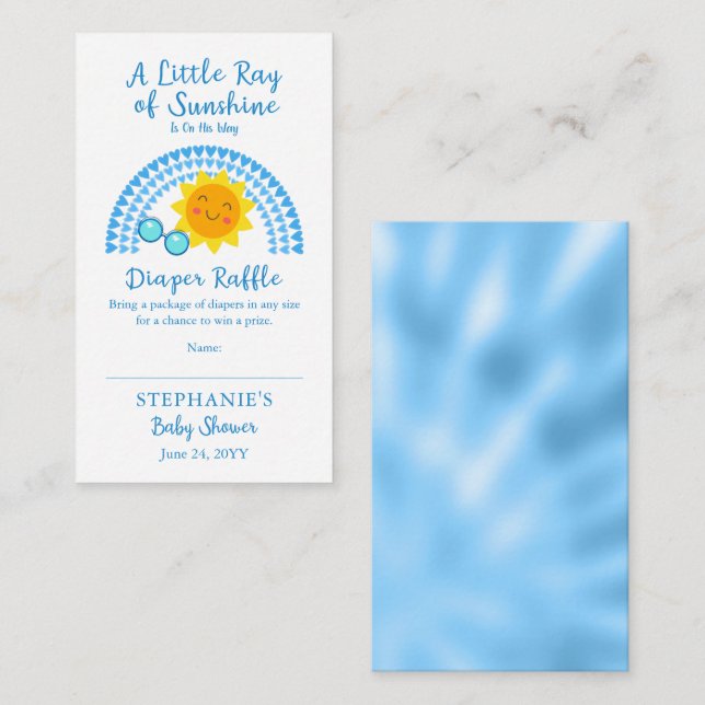 Carte D'accompagnement Little Ray of Sunshine Baby shower Déchets Raffle (Devant / Derrière)