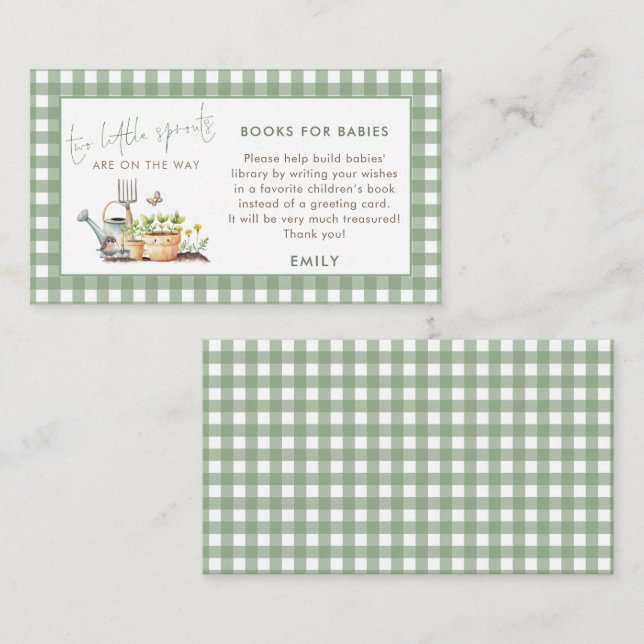 Carte D'accompagnement Little Sprout Gingham Books For Babies Twins (Devant / Derrière)