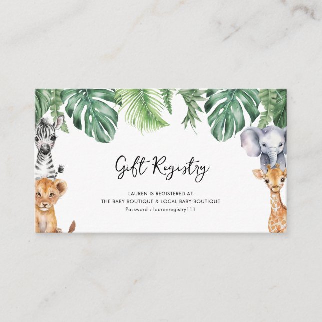 Carte D'accompagnement Little Wild One Safari Baby shower Cadeau Registre (Devant)
