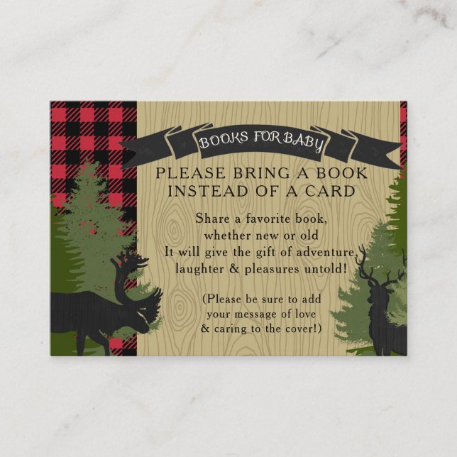Carte D'accompagnement Livre Bois Baby shower Lumberjack Plaid Deer Moose (Devant)