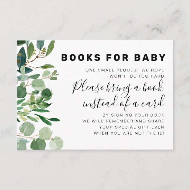 Carte D'accompagnement Livre Botanique Vert Demande De Baby shower (Devant)