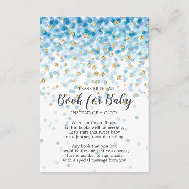Carte D'accompagnement Livre de Baby shower Blue Gold Confetti pour bébé (Devant)
