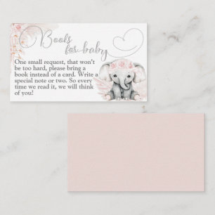 Carte D'accompagnement Livre de Baby Shower Bohème Fleur Rose Éléphant