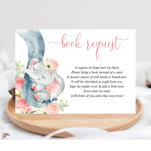 Carte D'accompagnement Livre de baby shower de fille éléphant au lieu de  (Créateur téléchargé)