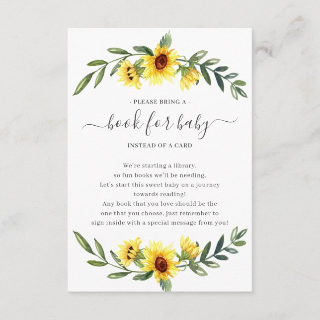Carte D'accompagnement Livre de Baby shower de tournesol jaune pour bébé (Devant)