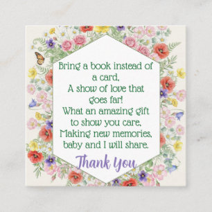 Carte D'accompagnement Livre de Baby Shower Hexagone Papillon Fleur Sauva