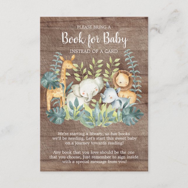 Carte D'accompagnement Livre de Baby shower Rustic Jungle pour Baby Card (Devant)