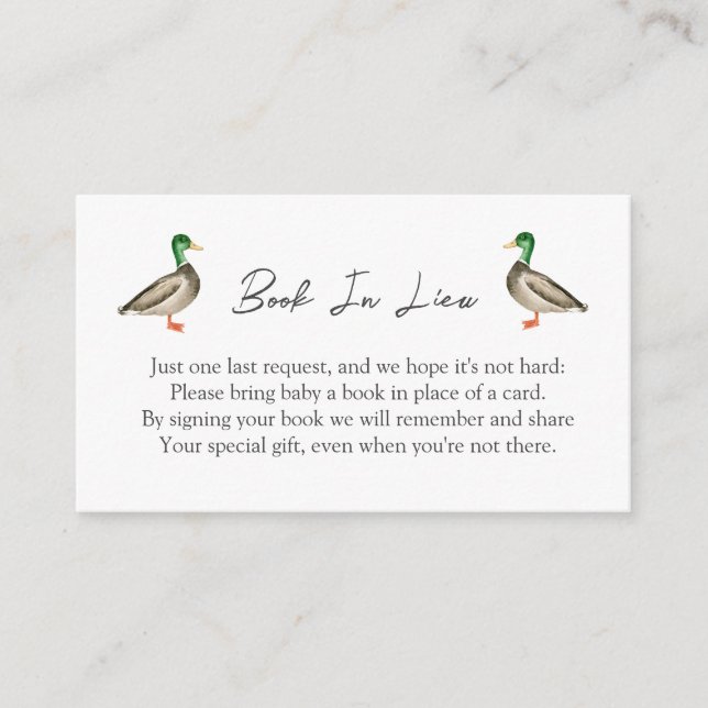 Carte D'accompagnement Livre de canard Mallard en remplacement baby showe (Devant)