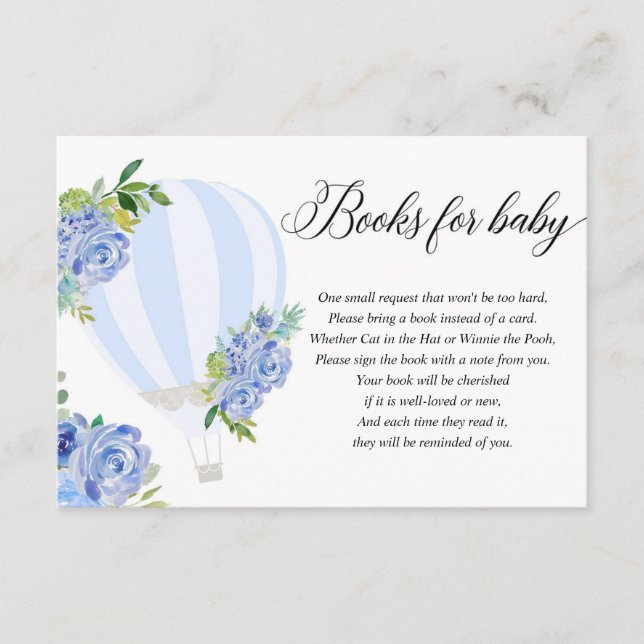 Carte D'accompagnement Livre de montgolfière florale bleu au lieu de cart (Devant)