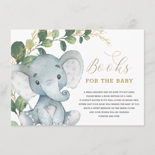 Carte D'accompagnement Livre d'éléphant d'or de verdure neutre pour bébé (Devant)