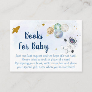Carte D'accompagnement Livre demandé pour Baby Shower Astronaute Bleu Or 