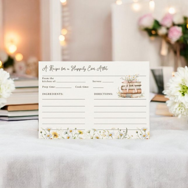 Carte D'accompagnement Livre d'histoire rustique Fête des mariées florale (Rustic Storybook Floral Bridal Shower Recipe Enclosure Card)