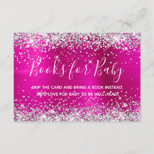 Carte D'accompagnement Livres à Bébé Paillettes Argent Rose Chaud pour Bé