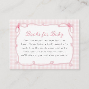 Carte D'accompagnement Livres à cadre avec nœud en vichy rose pour bébé