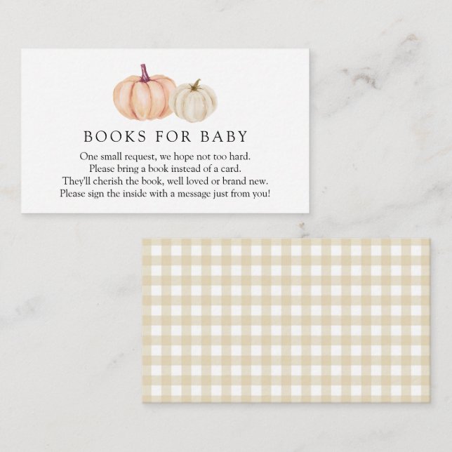 Carte D'accompagnement Livres à carreaux de citrouille pour bébé inclus (Devant / Derrière)
