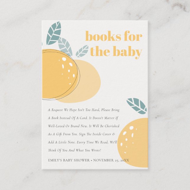 Carte D'accompagnement Livres Abstraits De Fruité Au Citron Pour Baby sho (Devant)
