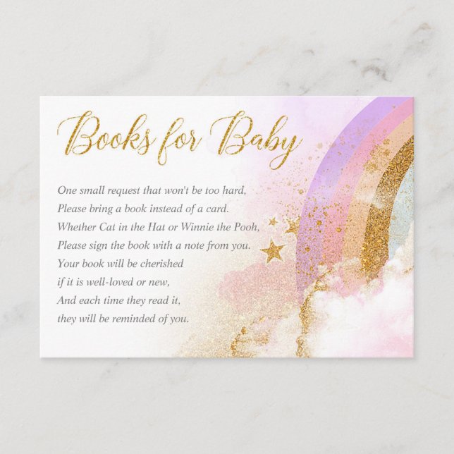 Carte D'accompagnement Livres Arc-en-ciel pour bébé, baby shower fille (Devant)