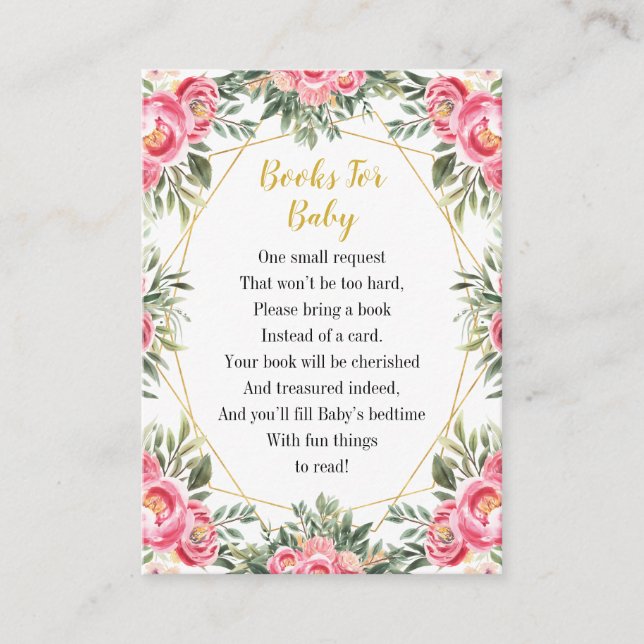 Carte D'accompagnement Livres Baby showers Fleurs Roses Pour Bébé (Devant)