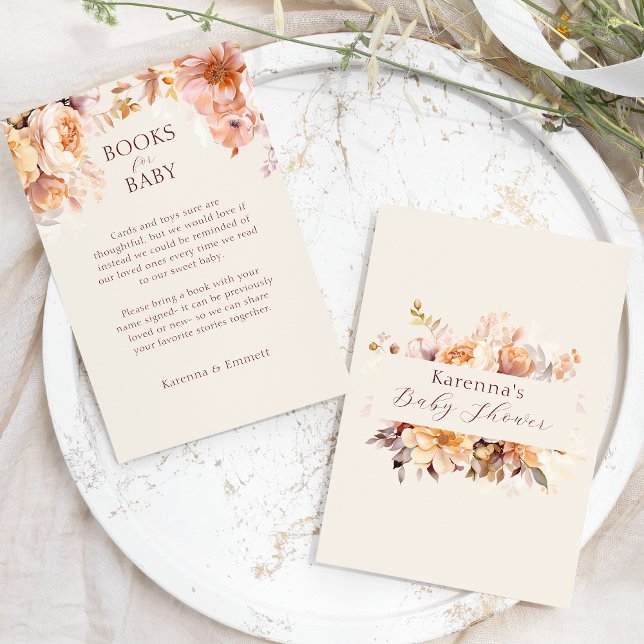 Carte D'accompagnement Livres Baby showers Floral Crème Automne Pour Bébé (Créateur téléchargé)