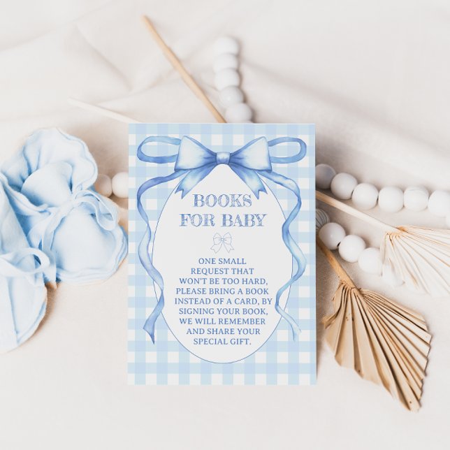 Carte D'accompagnement Livres Bleu Bow Ruban Pour Bébé Aquarelle (Créateur téléchargé)