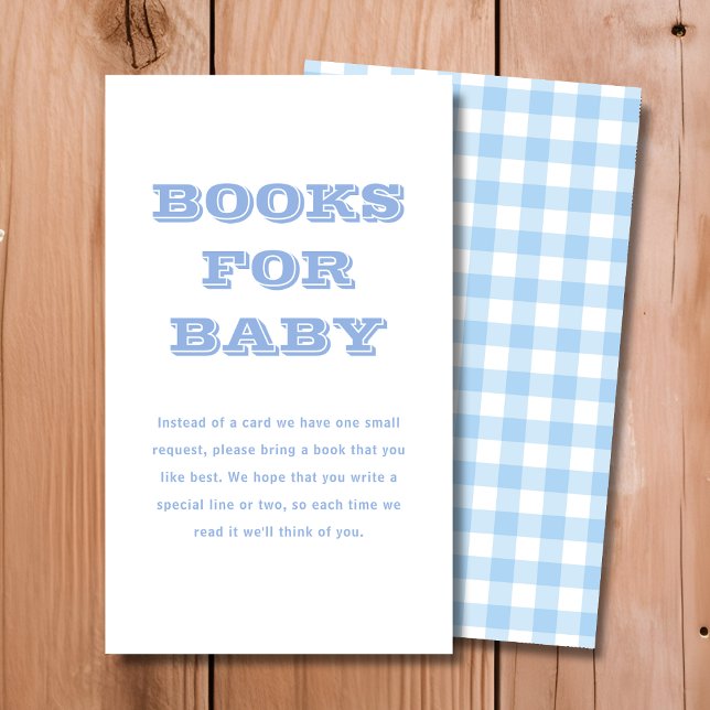 Carte D'accompagnement Livres bleu plaid pour bébé | Baby shower (Créateur téléchargé)