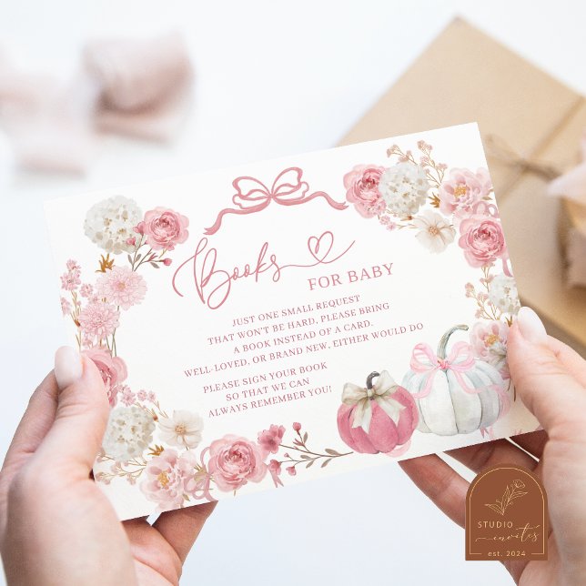 Carte D'accompagnement Livres Citrouilles blancs et roses pour bébé (Créateur téléchargé)