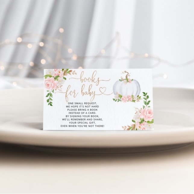 Carte D'accompagnement Livres d'automne citrouille blanc or pour bébé (Créateur téléchargé)