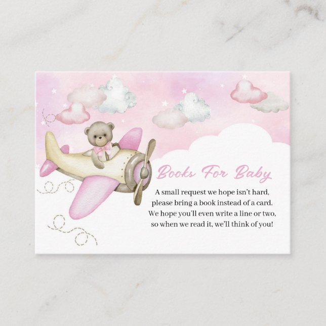 Carte D'accompagnement Livres d'avion pour bébé en Teddy Pink clair (Devant)