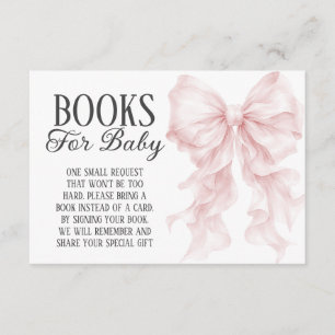 Carte D'accompagnement Livres de Baby Shower avec un Nœud Rose pour Bébé