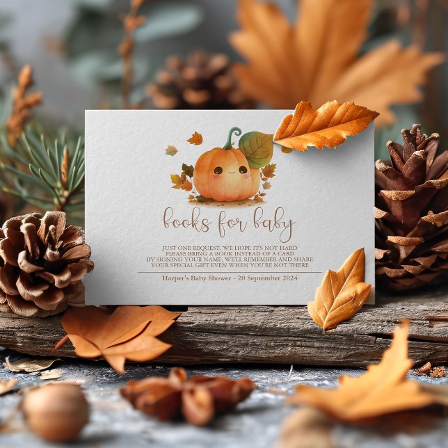 Carte D'accompagnement Livres de Baby shower de automne Citrouille doux p (Fall in love with our cute little pumpkin!)