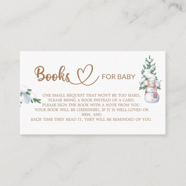 Carte D'accompagnement Livres de Baby shower d'hiver pour bébé (Devant)