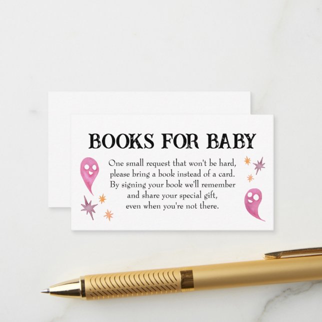 Carte D'accompagnement Livres de Baby shower Pink Halloween pour bébé (Devant/Arrière en situation)