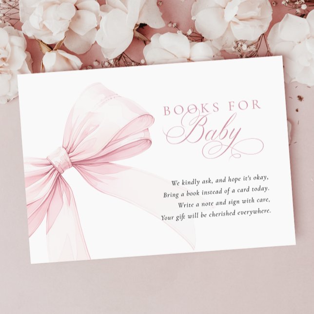 Carte D'accompagnement Livres de Baby shower pour bébé avec Bow rose Girl (Créateur téléchargé)