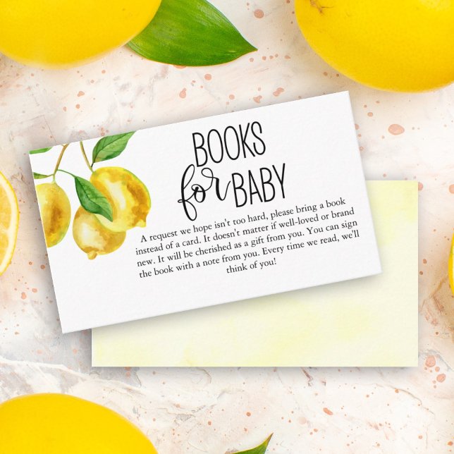 Carte D'accompagnement Livres de baby shower pour bébé citron aquarelle (Lemon watercolor books for baby enclosure card for your baby shower.)