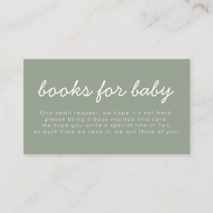 Carte D'accompagnement Livres de Baby Shower Vert Sauge Manuscrits Pour B