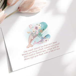 Carte D'accompagnement Livres de baleines à l'aquarelle florale pour bébé