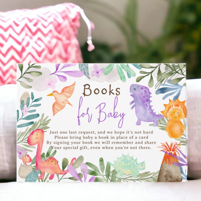 Carte D'accompagnement Livres de dinosaures à l'aquarelle mignons pour ba (Cute watercolor dinosaurs books for baby shower enclosure card)