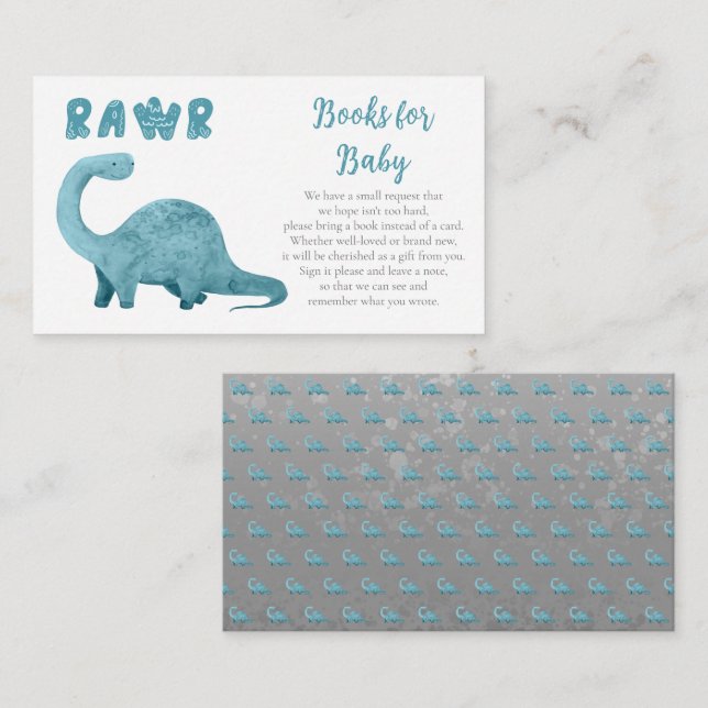 Carte D'accompagnement Livres de fête prénatale pour bébé garçon dinosaur (Devant / Derrière)