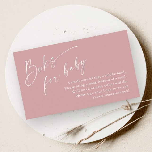 Carte D'accompagnement Livres de script pour Baby shower de filles bébés (Modern script dusty pink girls baby shower books for baby enclosure card.)