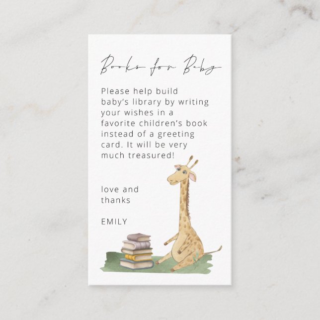 Carte D'accompagnement Livres de script pour Giraffe Cute pour Baby showe (Devant)