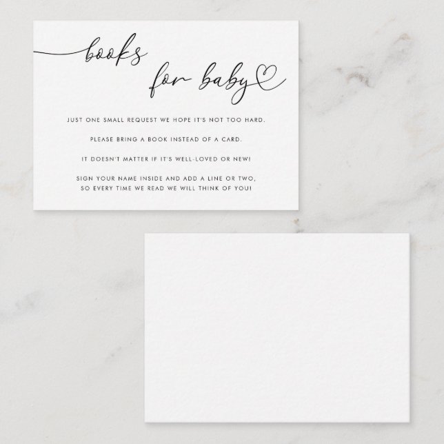 Carte D'accompagnement Livres de scripts cardiaques pour Baby shower blan (Devant / Derrière)