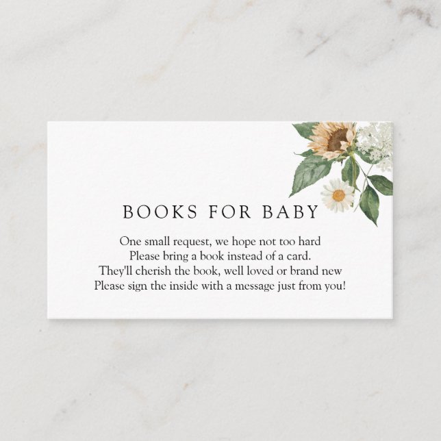 Carte D'accompagnement Livres de tournesols rustiques pour Baby insert ca (Devant)