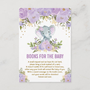 Carte D'accompagnement Livres d'éléphants floraux pourpre or pour bébé