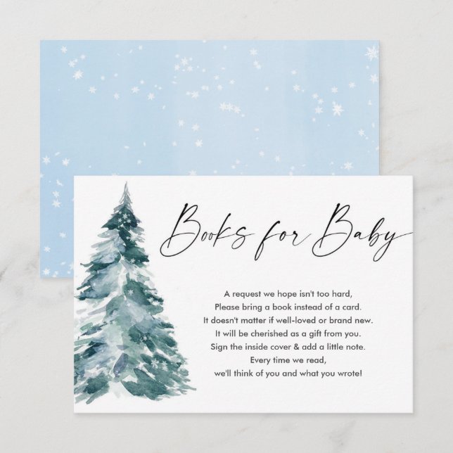 Carte D'accompagnement Livres d'hiver pour bébé bleu or garçon demander e (Devant / Derrière)