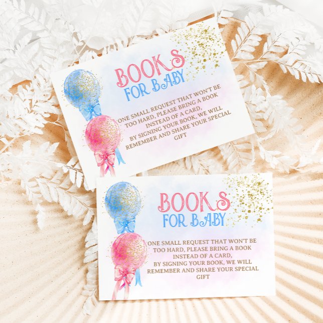 Carte D'accompagnement Livres en bleu rose pour bébé Genre Reveal Douche (Créateur téléchargé)