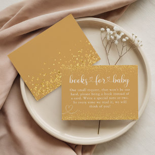 Carte D'accompagnement Livres en or champagne pour bébé cœur pailleté