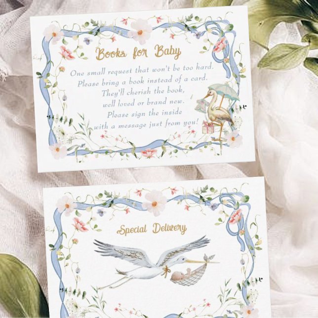 Carte D'accompagnement Livres en ruban Fleur sauvage pour Baby shower (Créateur téléchargé)